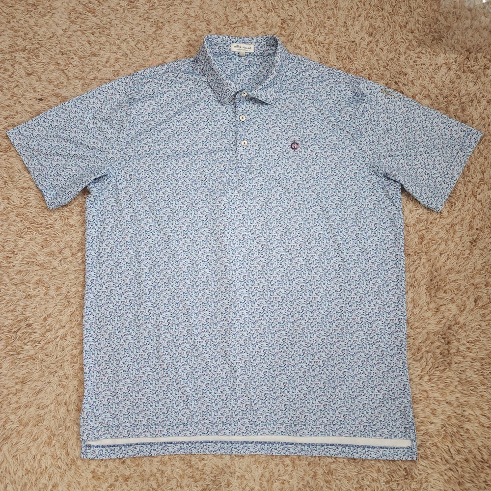 Peter Millar Polo Shirt Mens XL Blue Summer Comfort Drink Print Short Sleeve